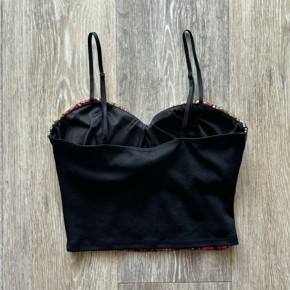 Y2k Codigo Disco Gold & Red Sequin Padded Bustier… - image 2